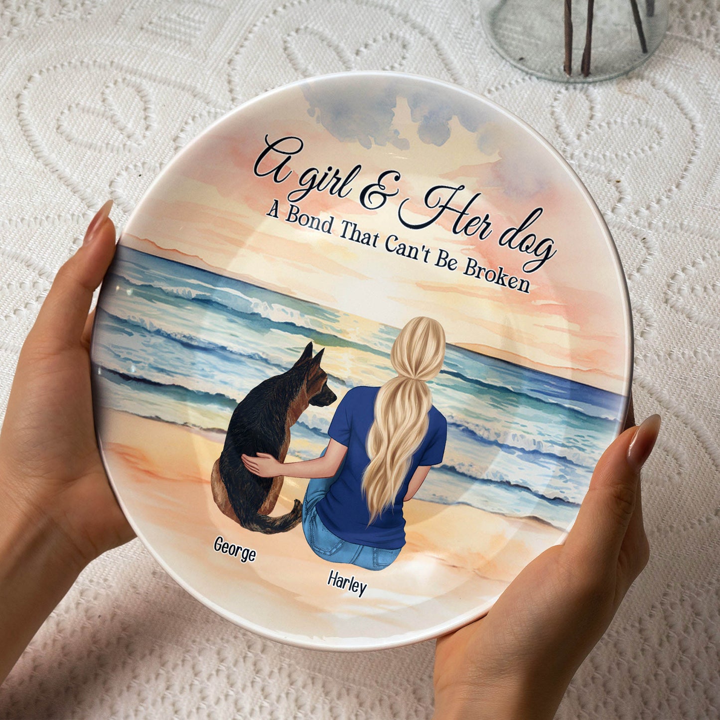 A Girl & Her Dog A Bond That Can't Be Broken - Personalized Ceramic Plate