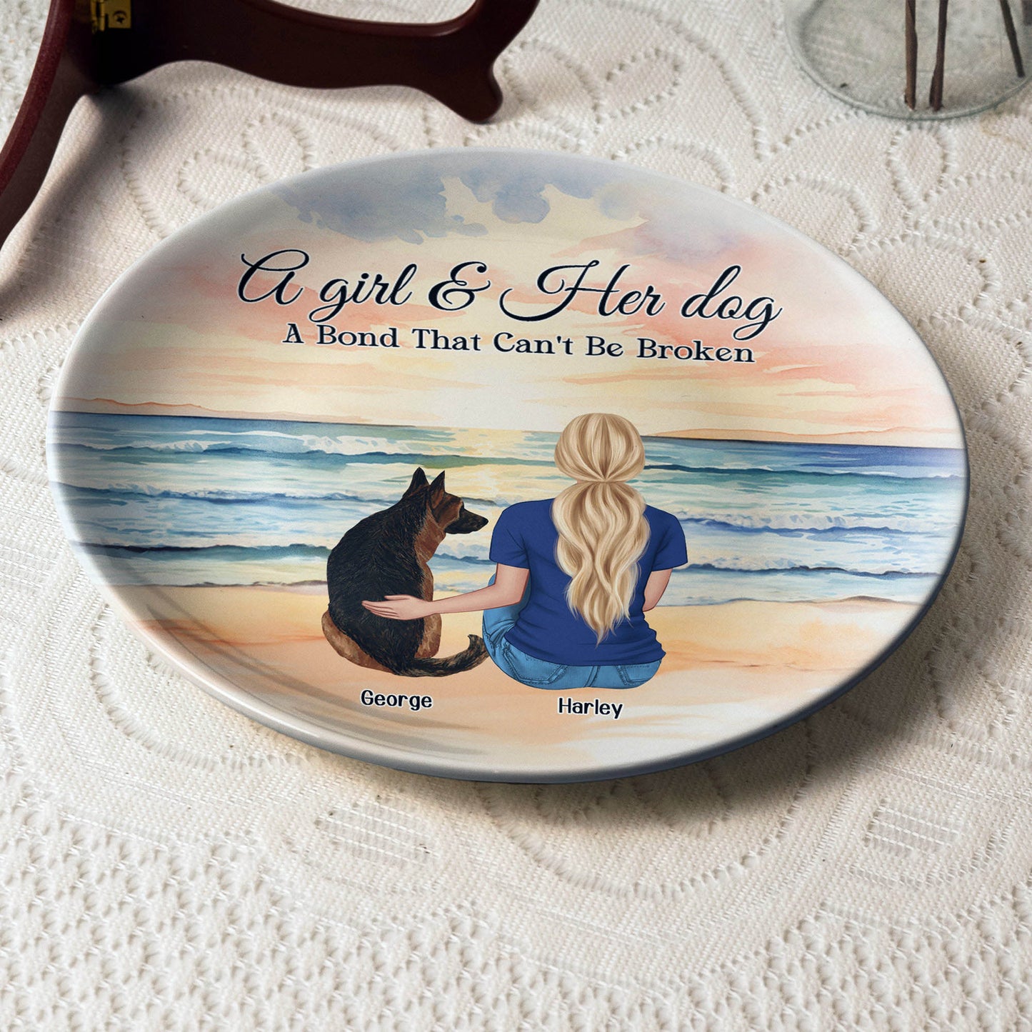 A Girl & Her Dog A Bond That Can't Be Broken - Personalized Ceramic Plate