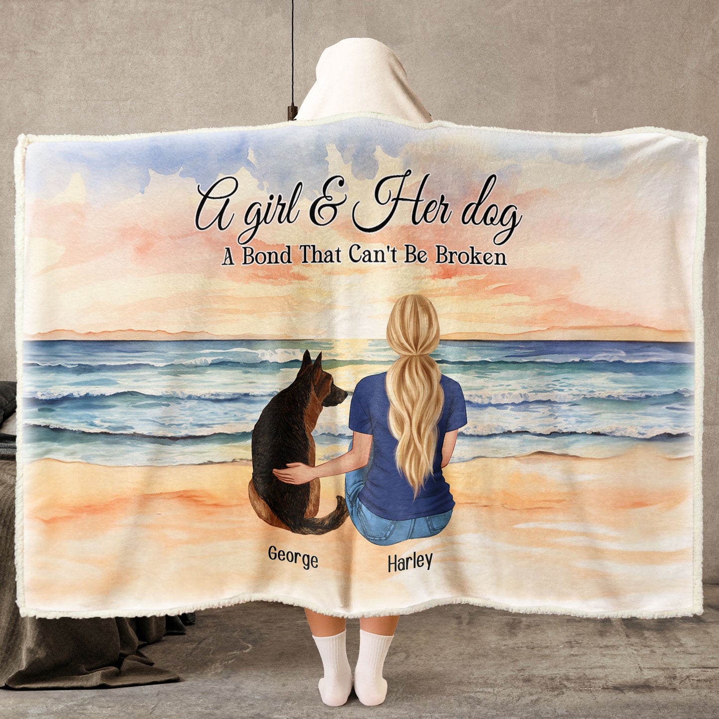 A Girl & Her Dog - A Bond That Can't Be Broken - Personalized Wearable Blanket Hoodie