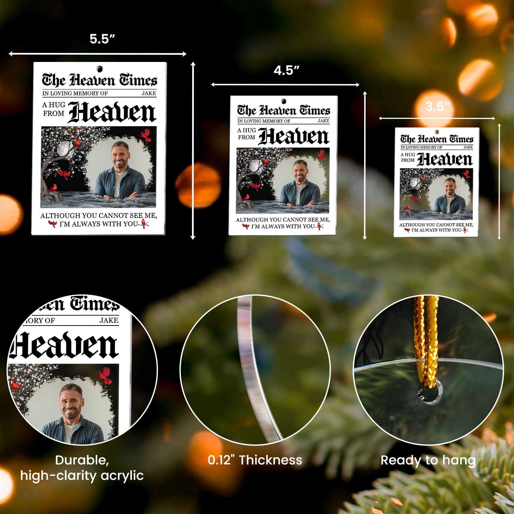 A Hug From Heaven I'm Always With You Memorial Ornament - Personalized Acrylic Photo Ornamet