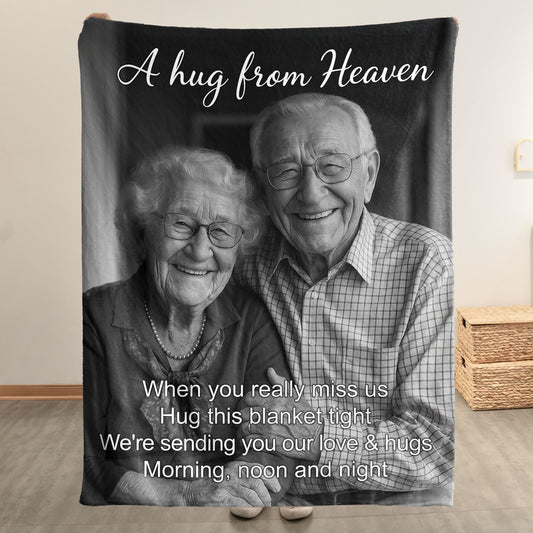 A Hug From Heaven Memorial Gifts For Family - Personalized Photo Blanket