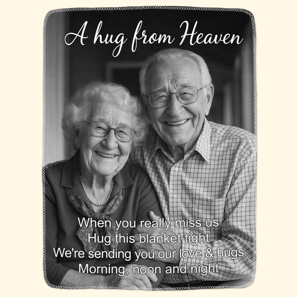 A Hug From Heaven Memorial Gifts For Family - Personalized Photo Blanket