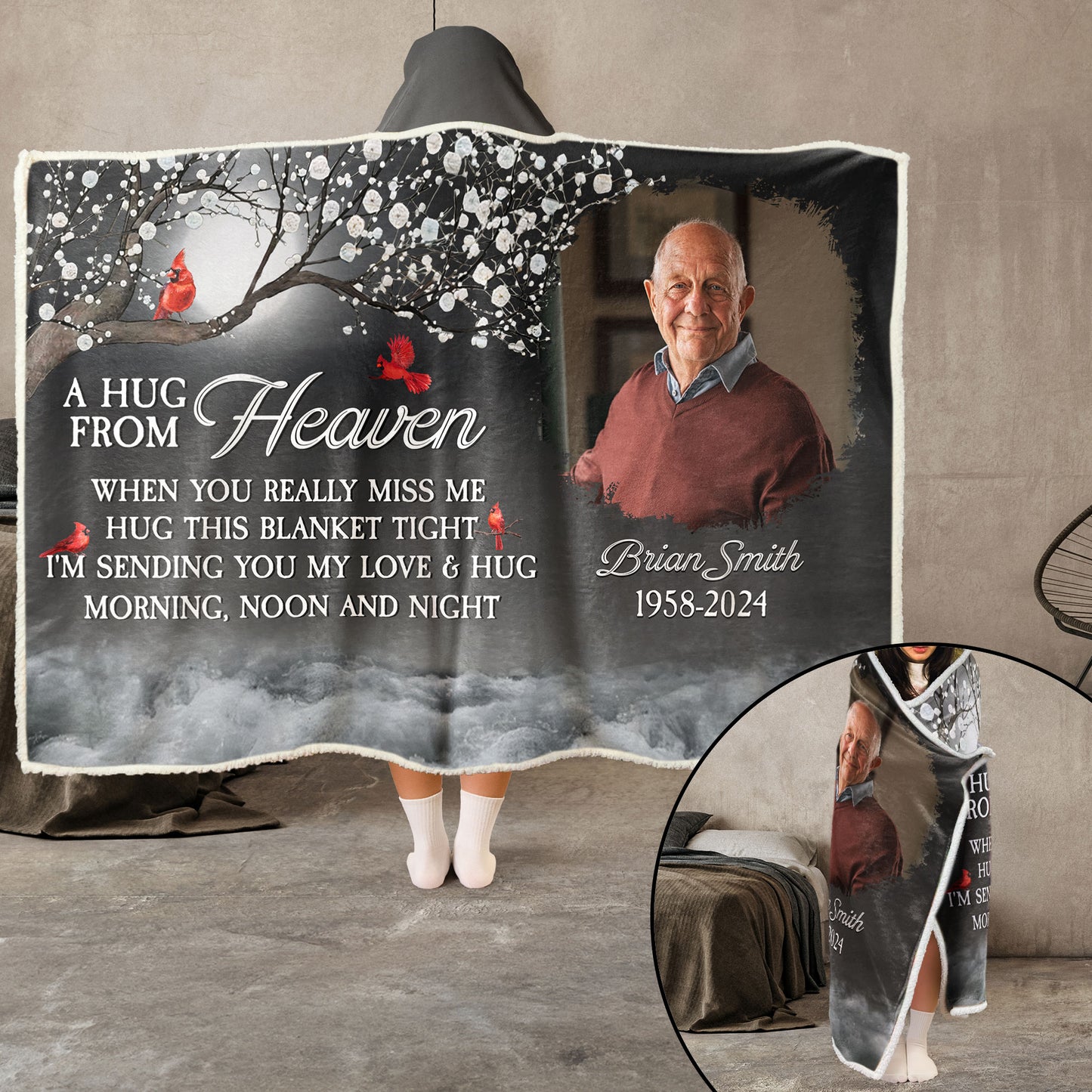 A Hug From Heaven Memorial - Personalized Photo Wearable Blanket Hoodie