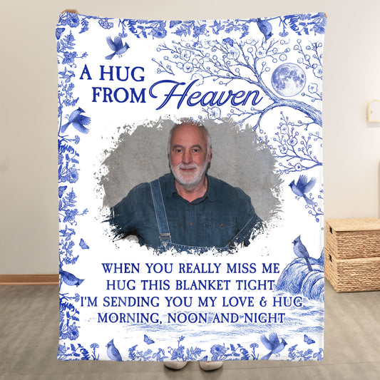 A Hug From Heaven Toile De Jouy Memorial Gift Memory Blanket - Personalized Photo Blanket