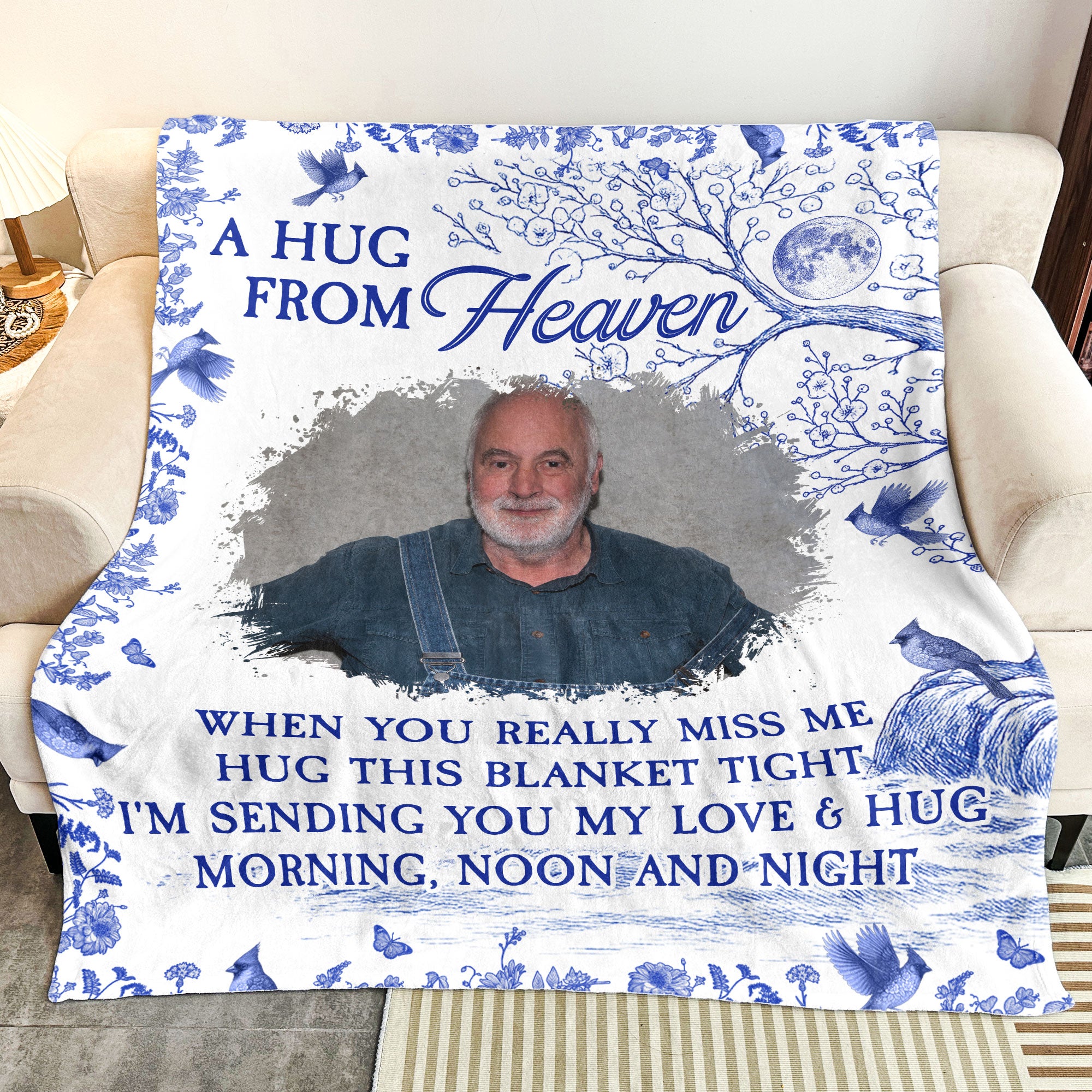 A Hug From Heaven Toile De Jouy Memorial Gift Memory Blanket - Personalized Photo Blanket