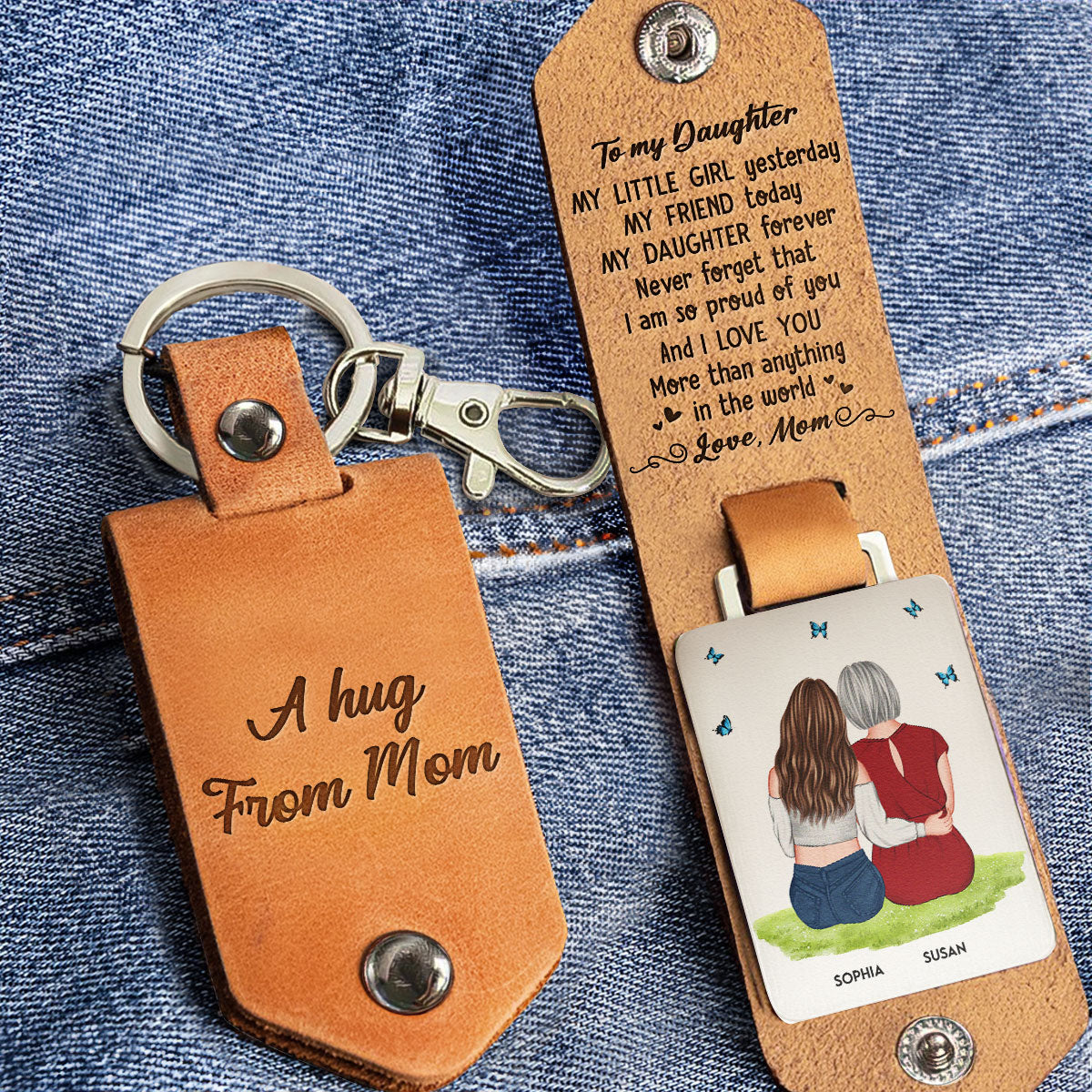 A Hug From Mom Gift For Daughter Son - Personalized Leather Keychain