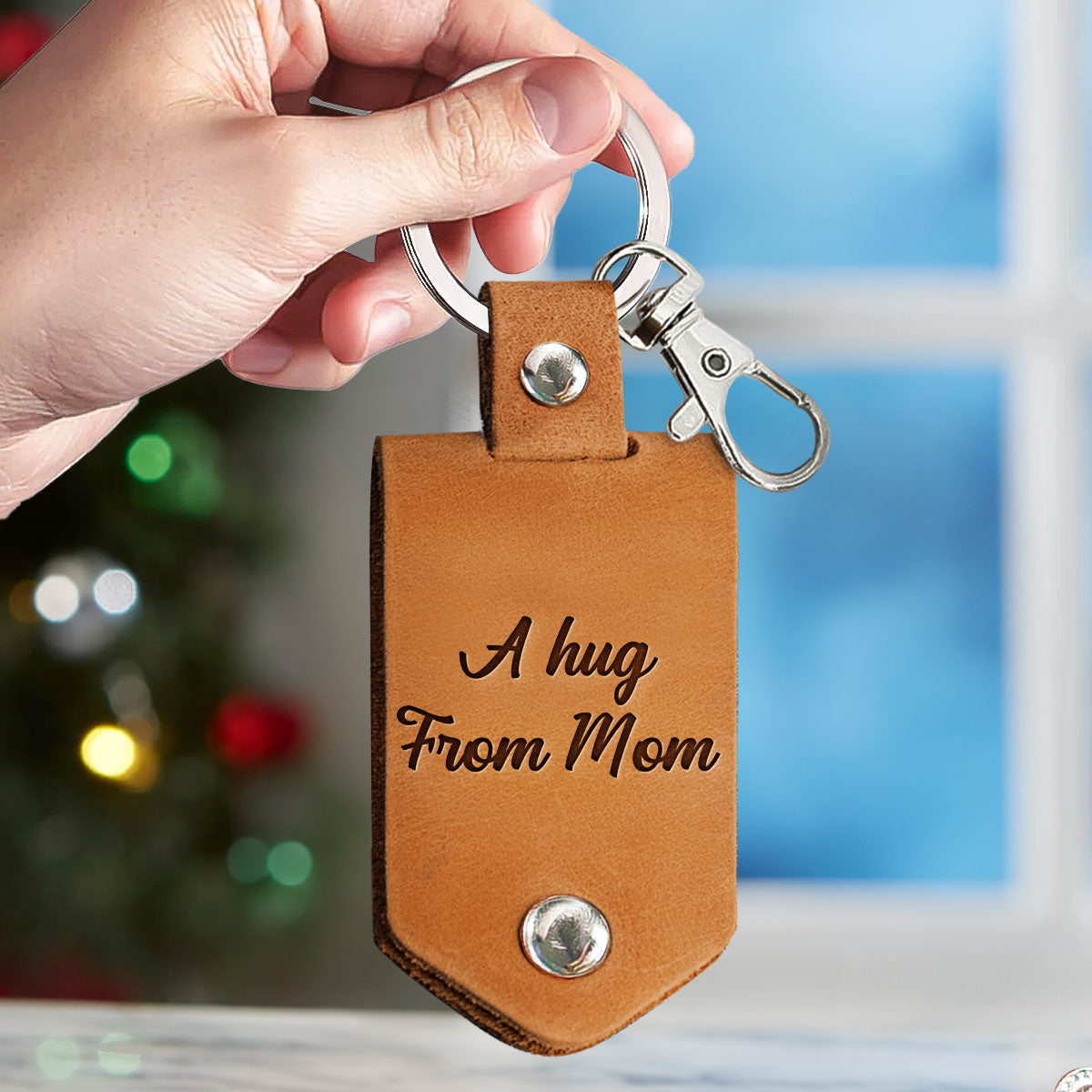 A Hug From Mom Gift For Daughter Son - Personalized Leather Keychain