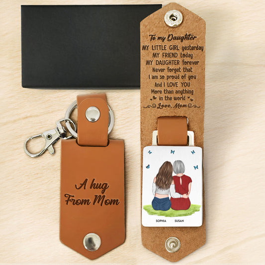 A Hug From Mom Gift For Daughter Son - Personalized Leather Keychain