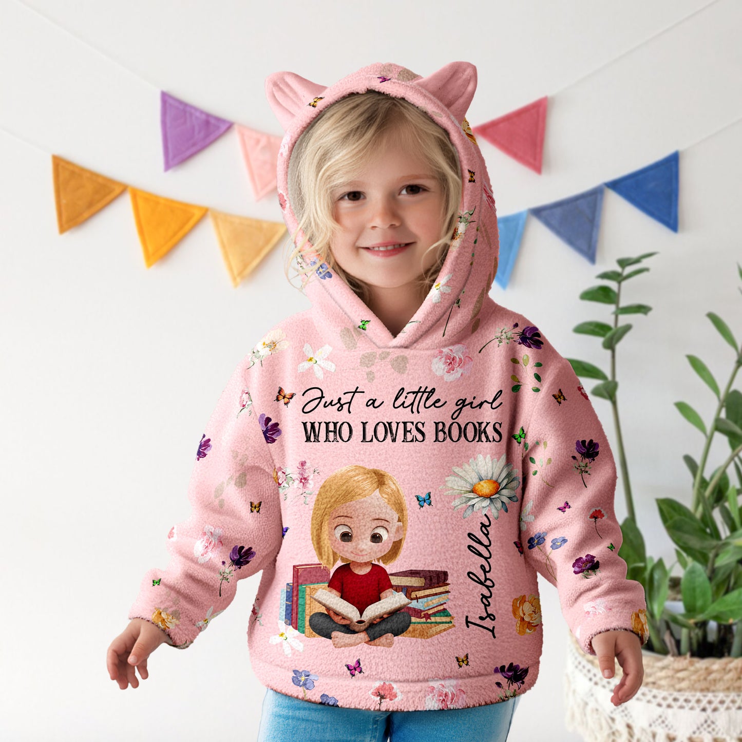 A Little Girl Who Loves Books - Personalized Kid Fleece Hooded Sweatshirt With Ears