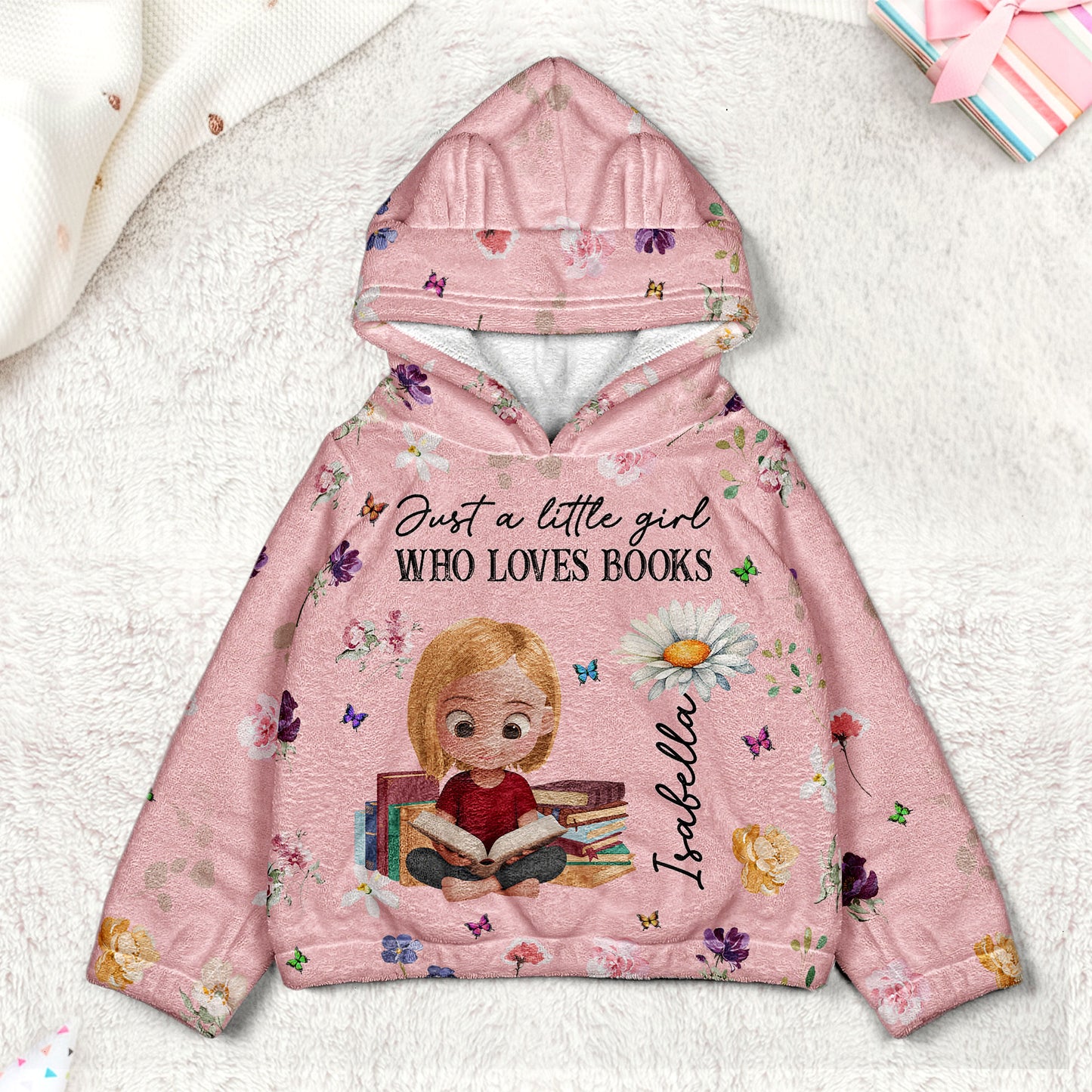 A Little Girl Who Loves Books - Personalized Kid Fleece Hooded Sweatshirt With Ears