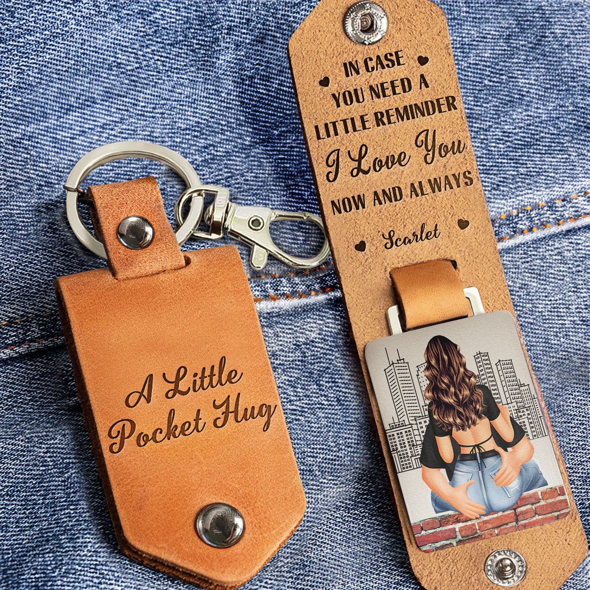 A Little Pocket Hug Anniversary Wedding Gifts - Personalized Leather Keychain