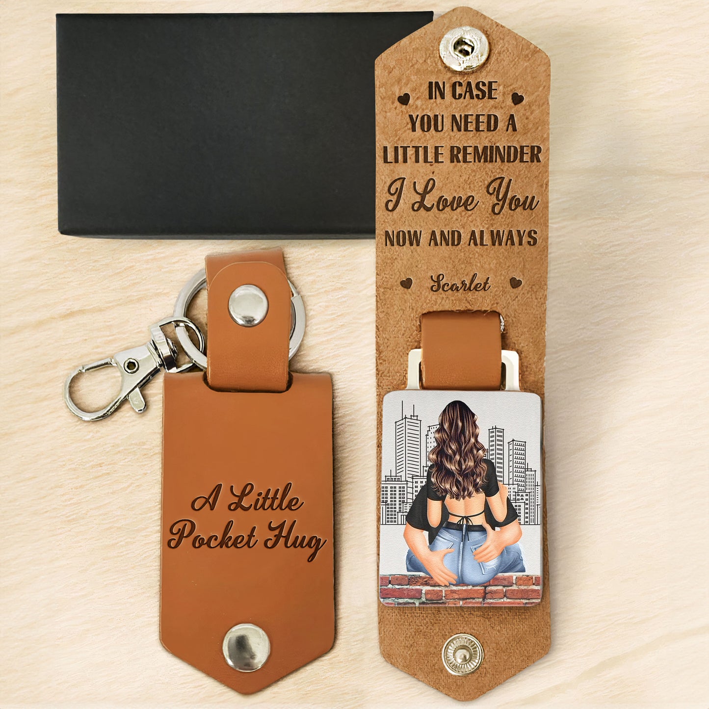 A Little Pocket Hug Anniversary Wedding Gifts - Personalized Leather Keychain