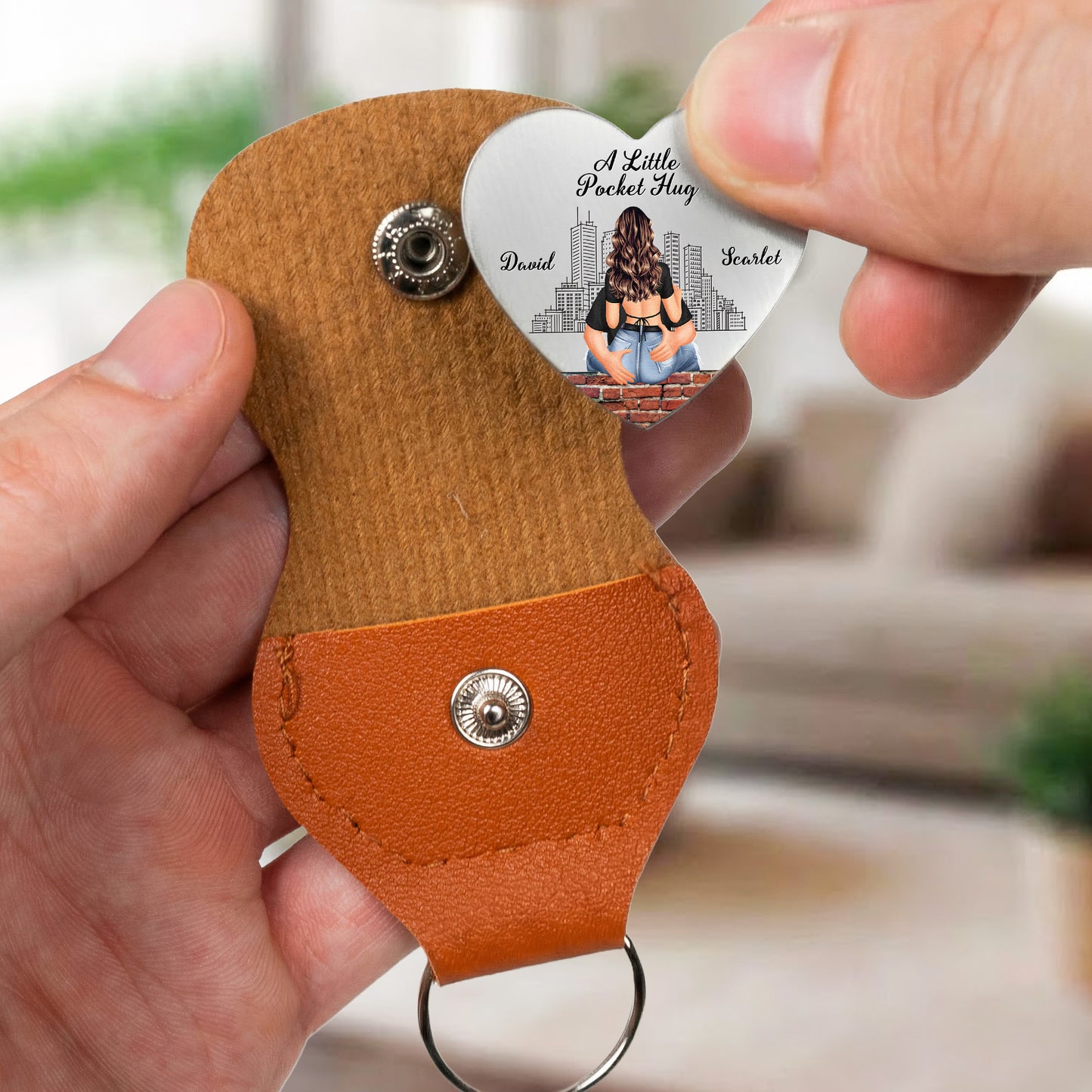 A Little Pocket Hug Couple Anniversary Valentine's Day Gift - Personalized Leather Pocket Hug