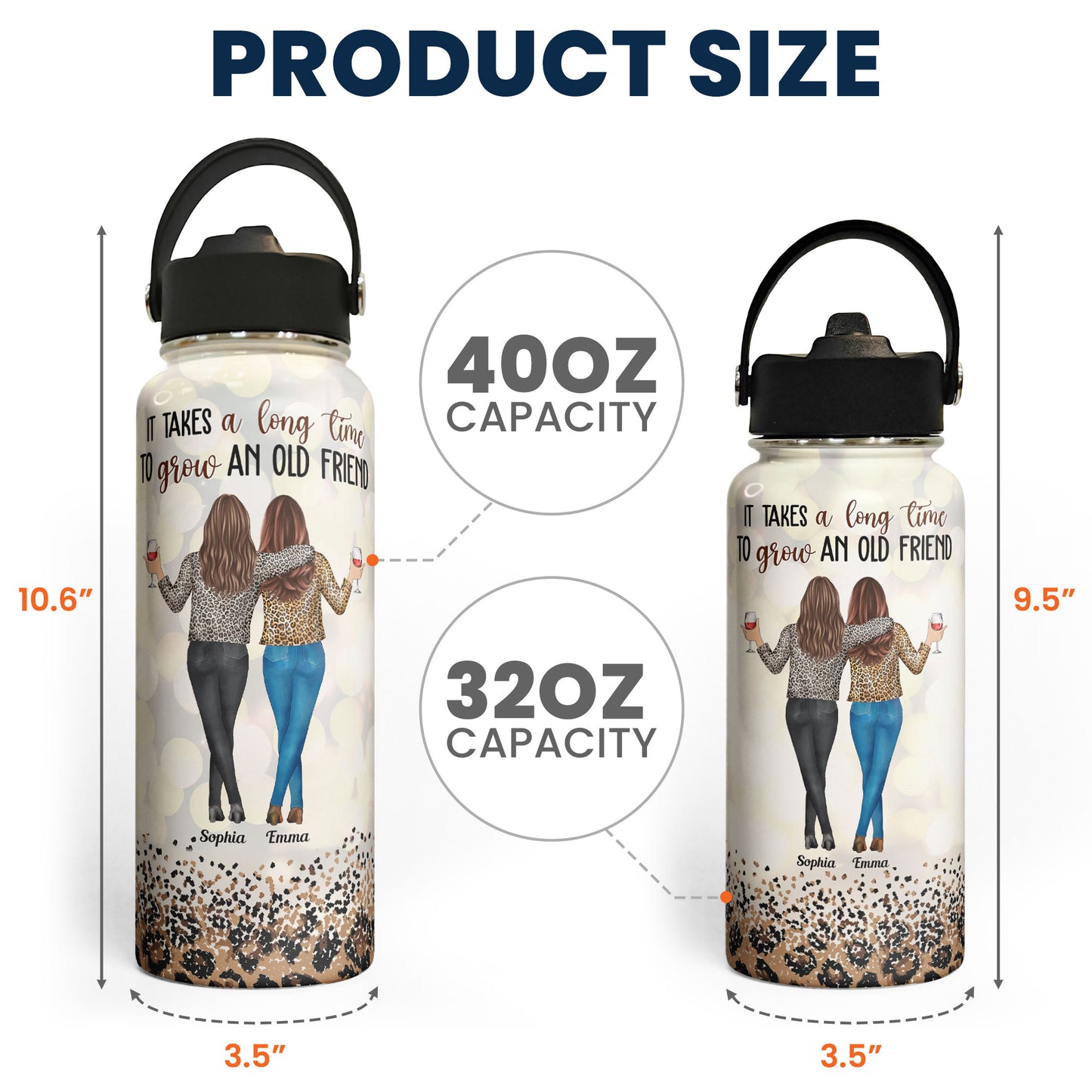 A Long Time To Grow An Old Friend - Personalized Stainless Steel Water Bottle