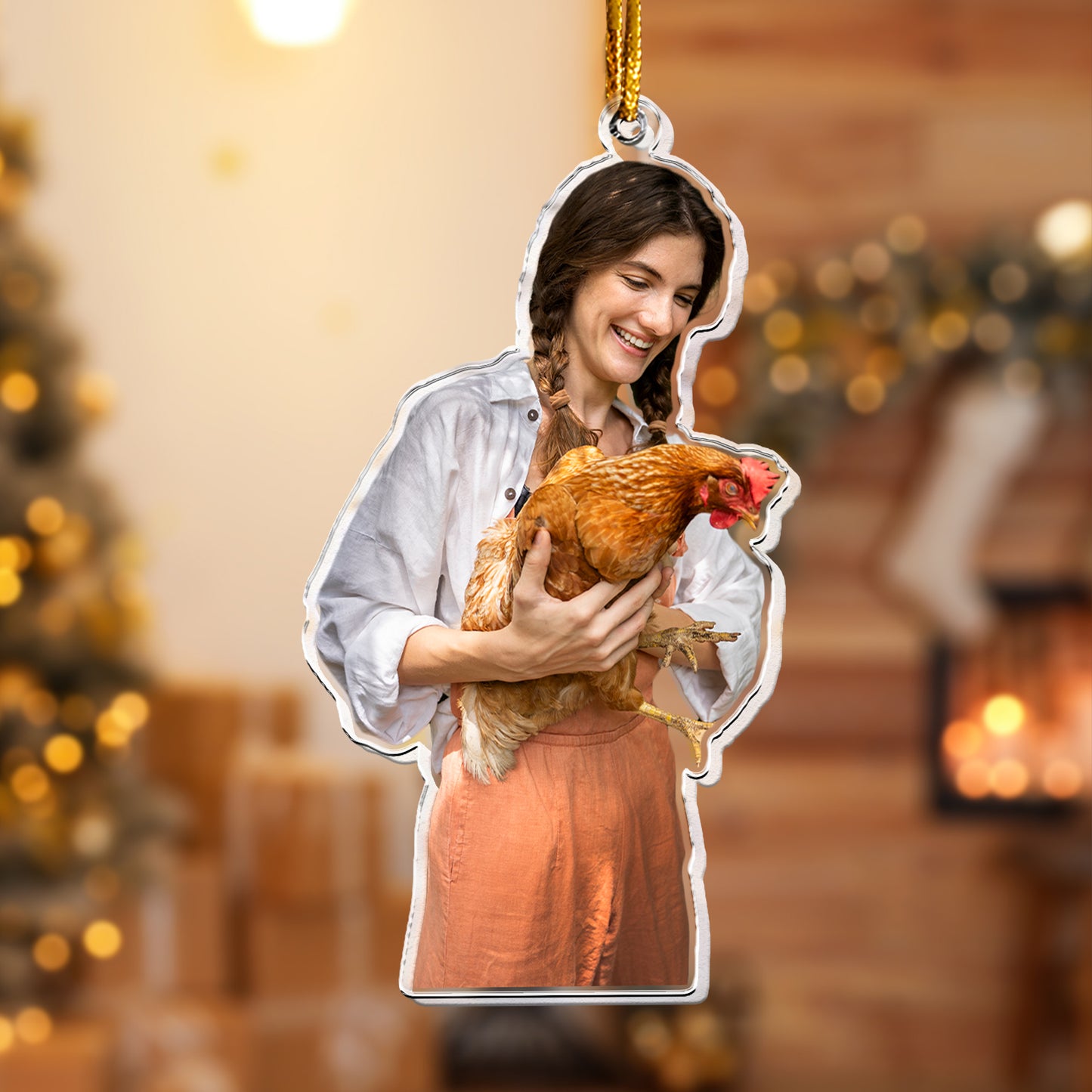 A Lovely Farmer Girl With Her Animal - Personalized Acrylic Photo Ornament