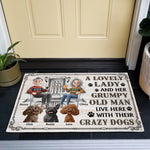 A Lovely Lady & Her Grumpy Old Man With Their Crazy Dogs - Personalized Doormat