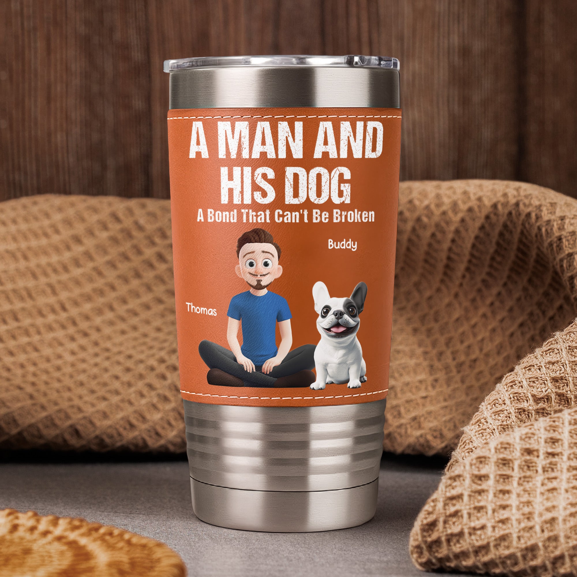A Man And His Cat A Bond That Can't Be Broken - Personalized 20oz Leather Wrapped Tumbler