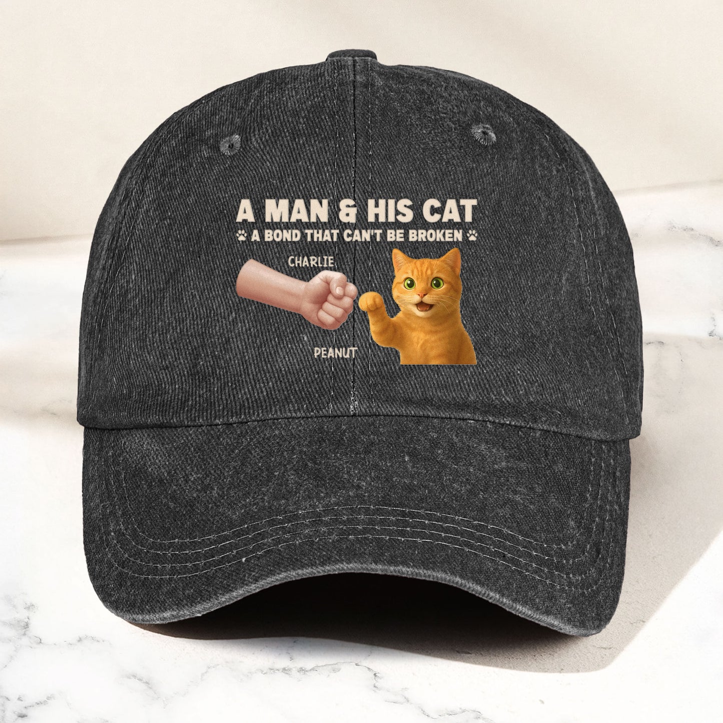 A Man And His Cat - Personalized Distressed Denim Cap