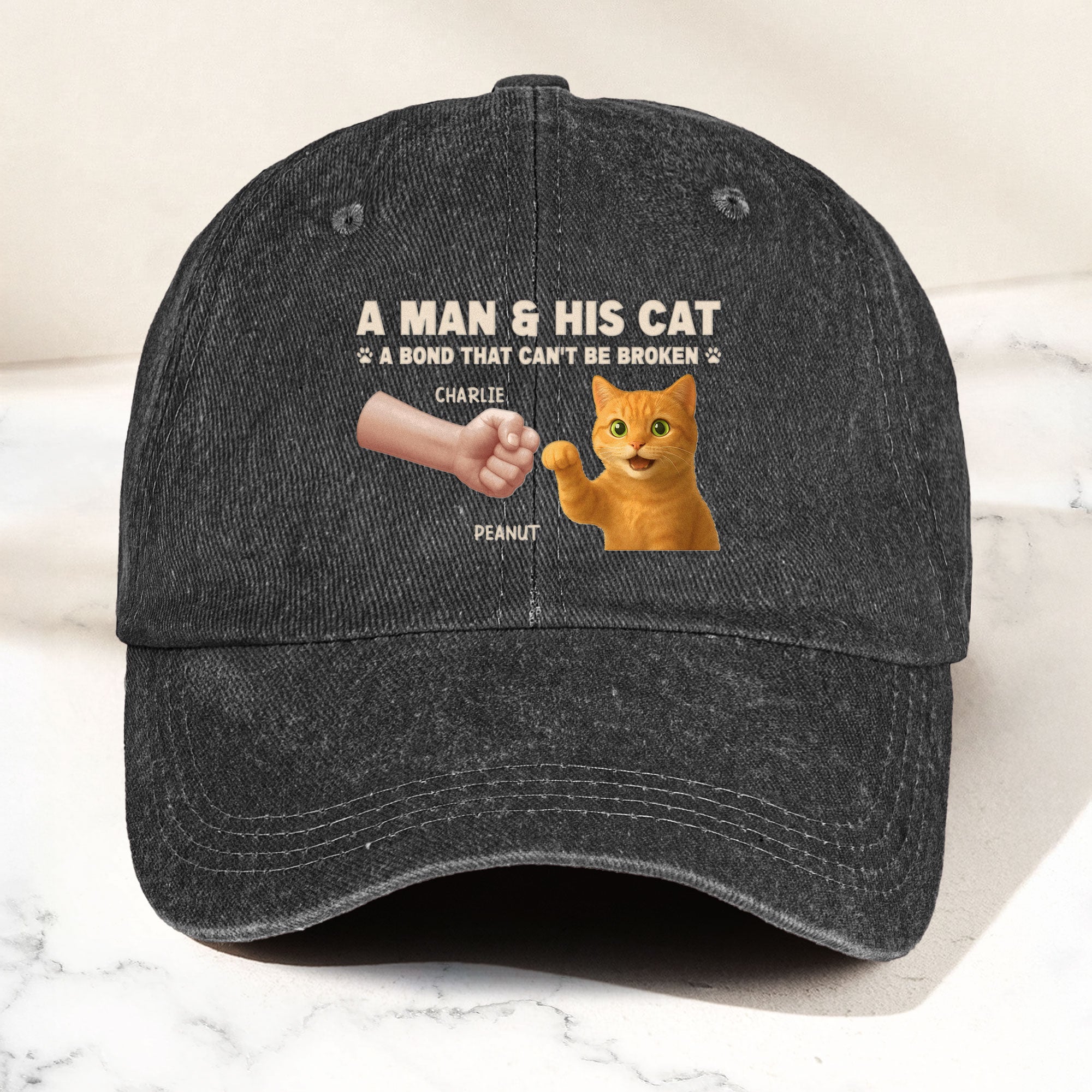 A Man And His Cat - Personalized Distressed Denim Cap