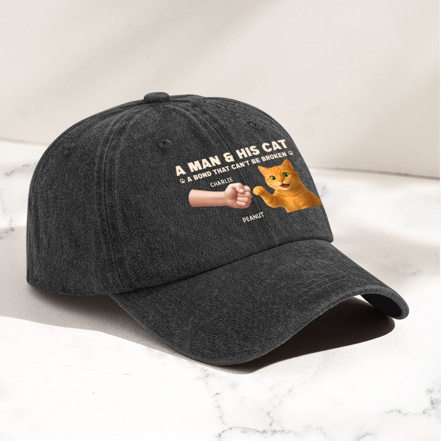 A Man And His Cat - Personalized Distressed Denim Cap