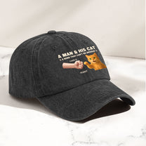 A Man And His Cat - Personalized Distressed Denim Cap