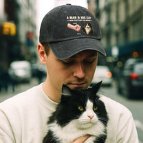 A Man And His Cat - Personalized Distressed Denim Cap