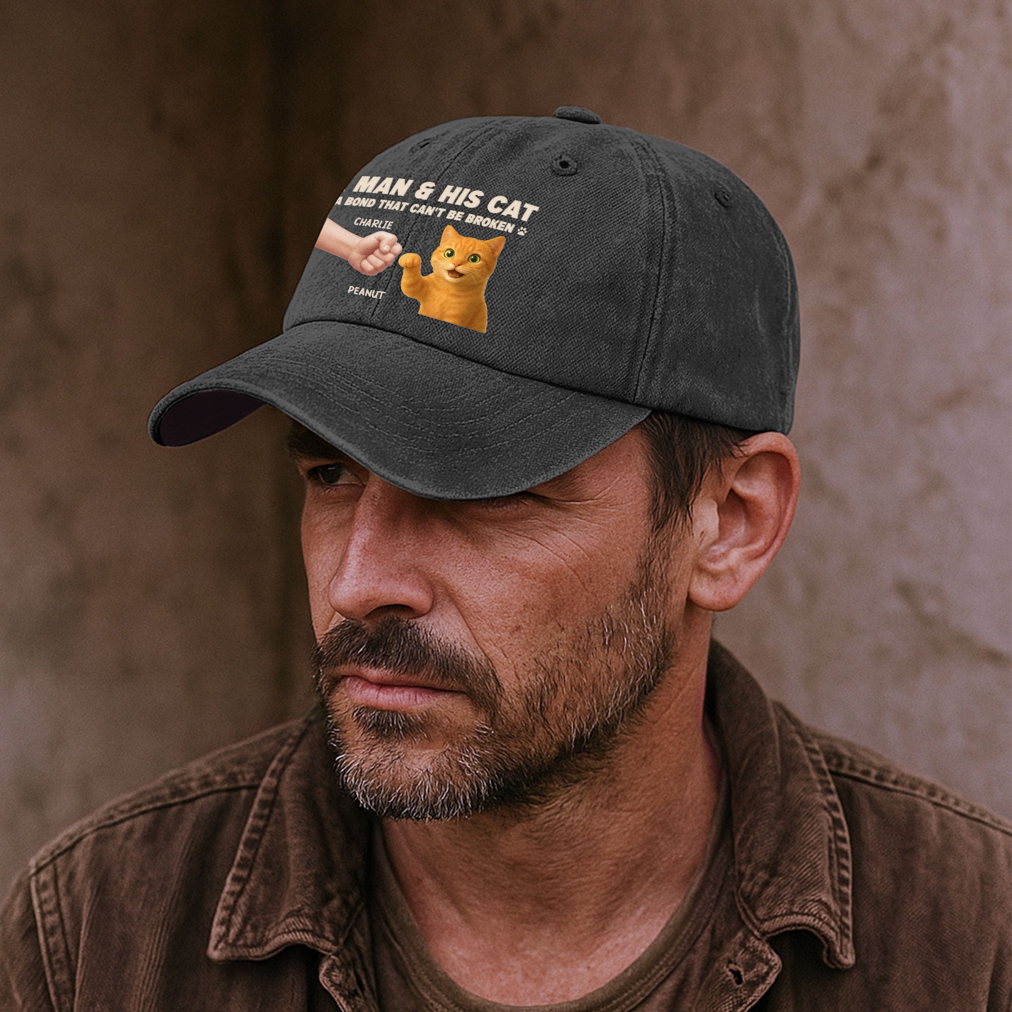 A Man And His Cat - Personalized Distressed Denim Cap