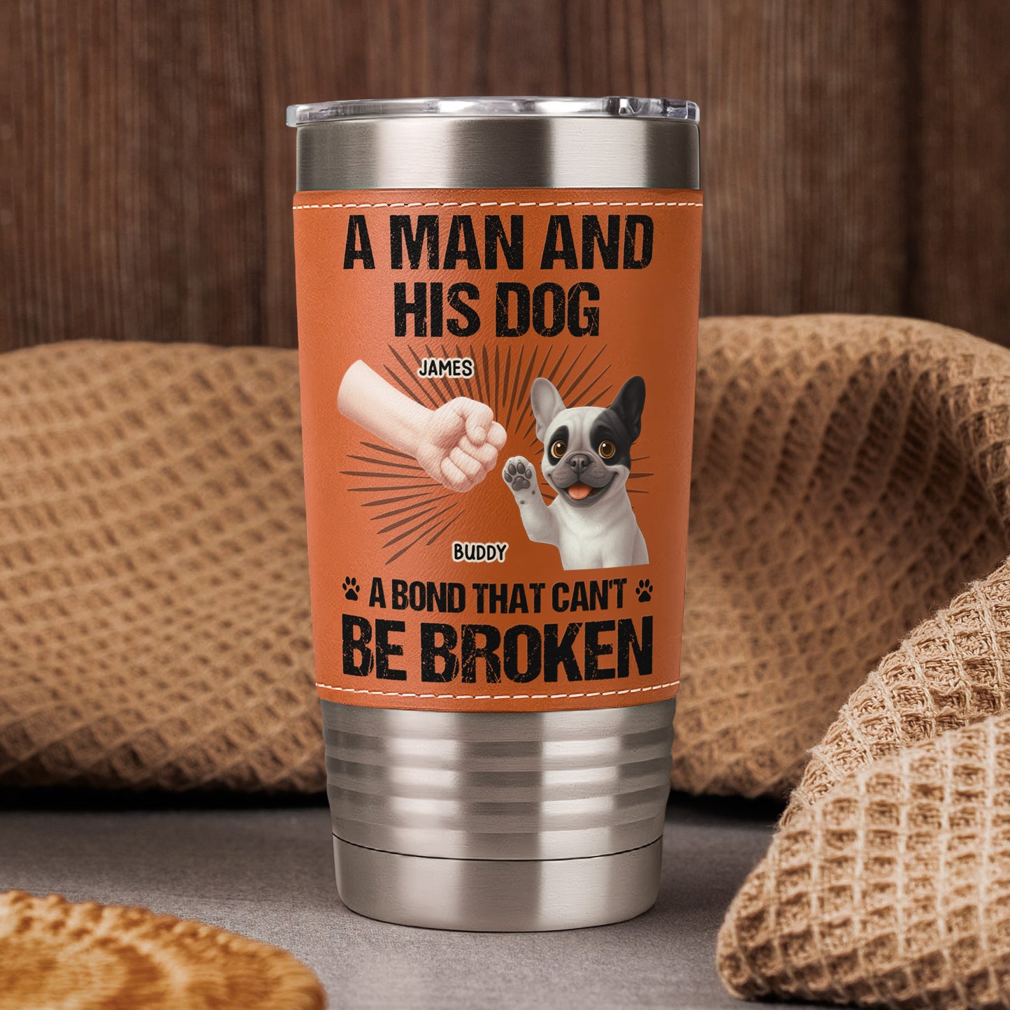 A Man And His Cat A Bond That Can't Be Broken - Personalized 20oz Leather Wrapped Tumbler