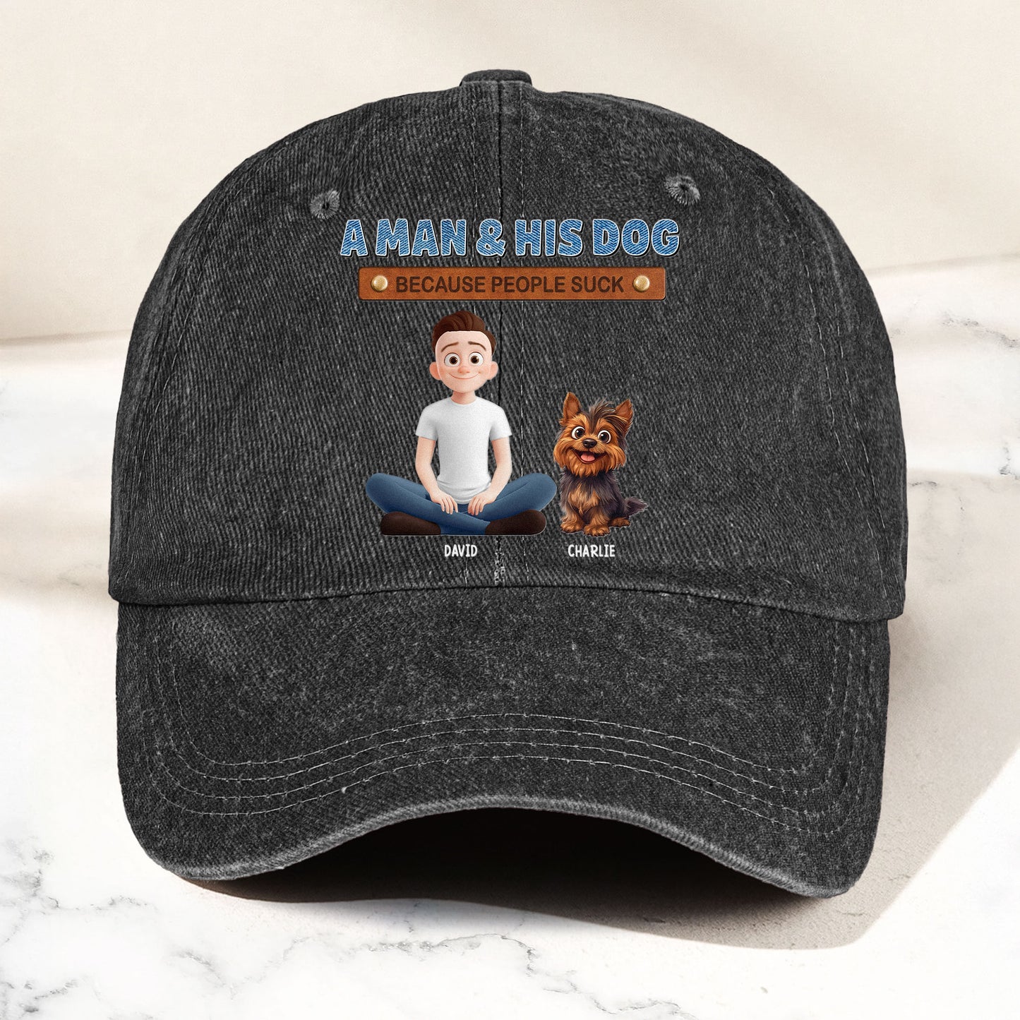 A Man And His Dog - Personalized Distressed Denim Cap