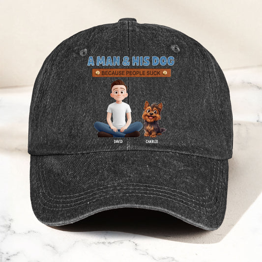 A Man And His Dog - Personalized Distressed Denim Cap