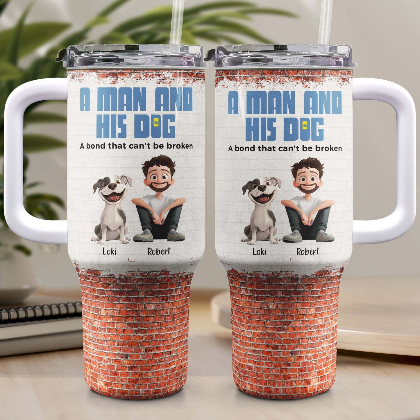 A Man & His Dogs - Personalized 40oz Tumbler With Straw