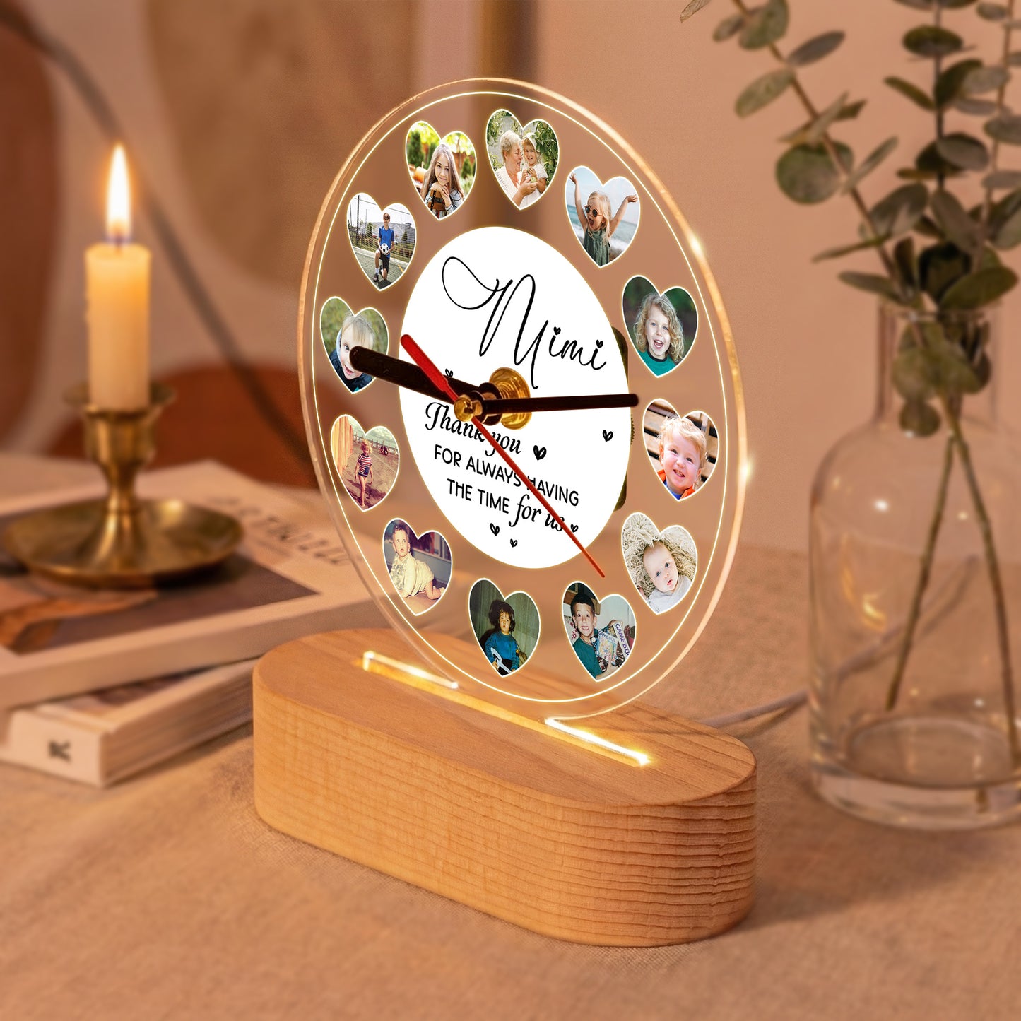 A Meaningful Gift For Grandma With Custom Photos Of Her Grandkids - Personalized Acrylic Photo Desk Clock Light