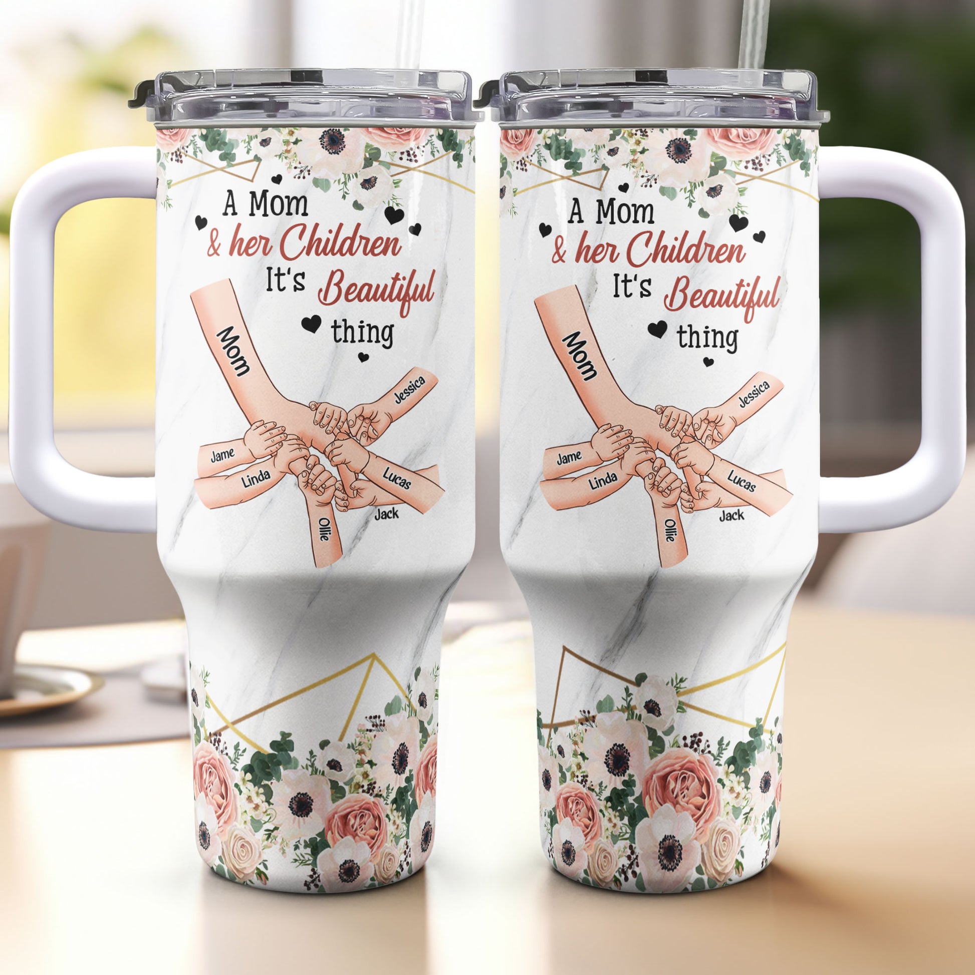 A Mom And Her Children It's A Beautiful Thing - Personalized 40oz Tumbler With Straw