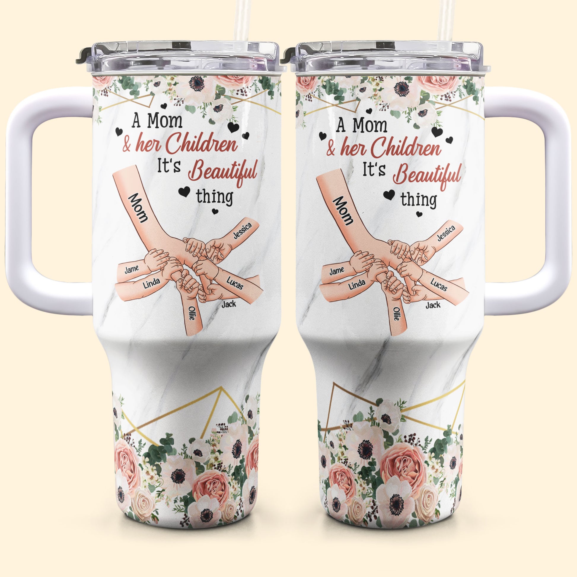 A Mom And Her Children It's A Beautiful Thing - Personalized 40oz Tumbler With Straw