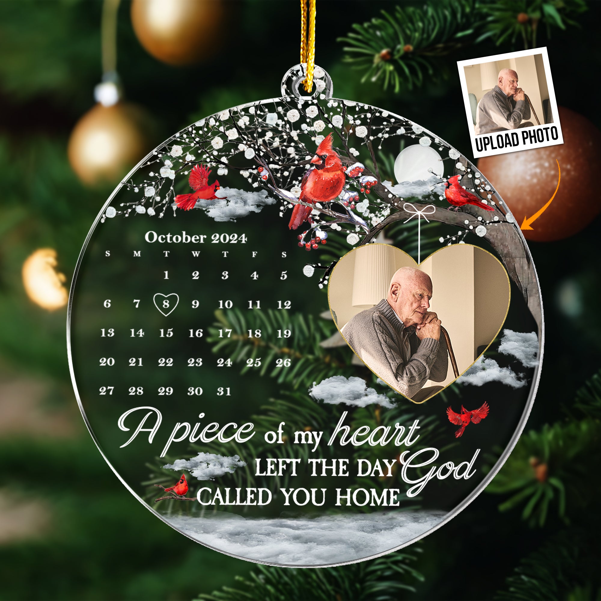 A Piece Of My Heart Left The Day God Called You Home - Personalized Acrylic Photo Ornament