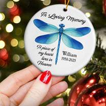 A Piece Of My Heart Lives In Heaven Dragonfly Sea Glass Style - Personalized Ceramic Ornament