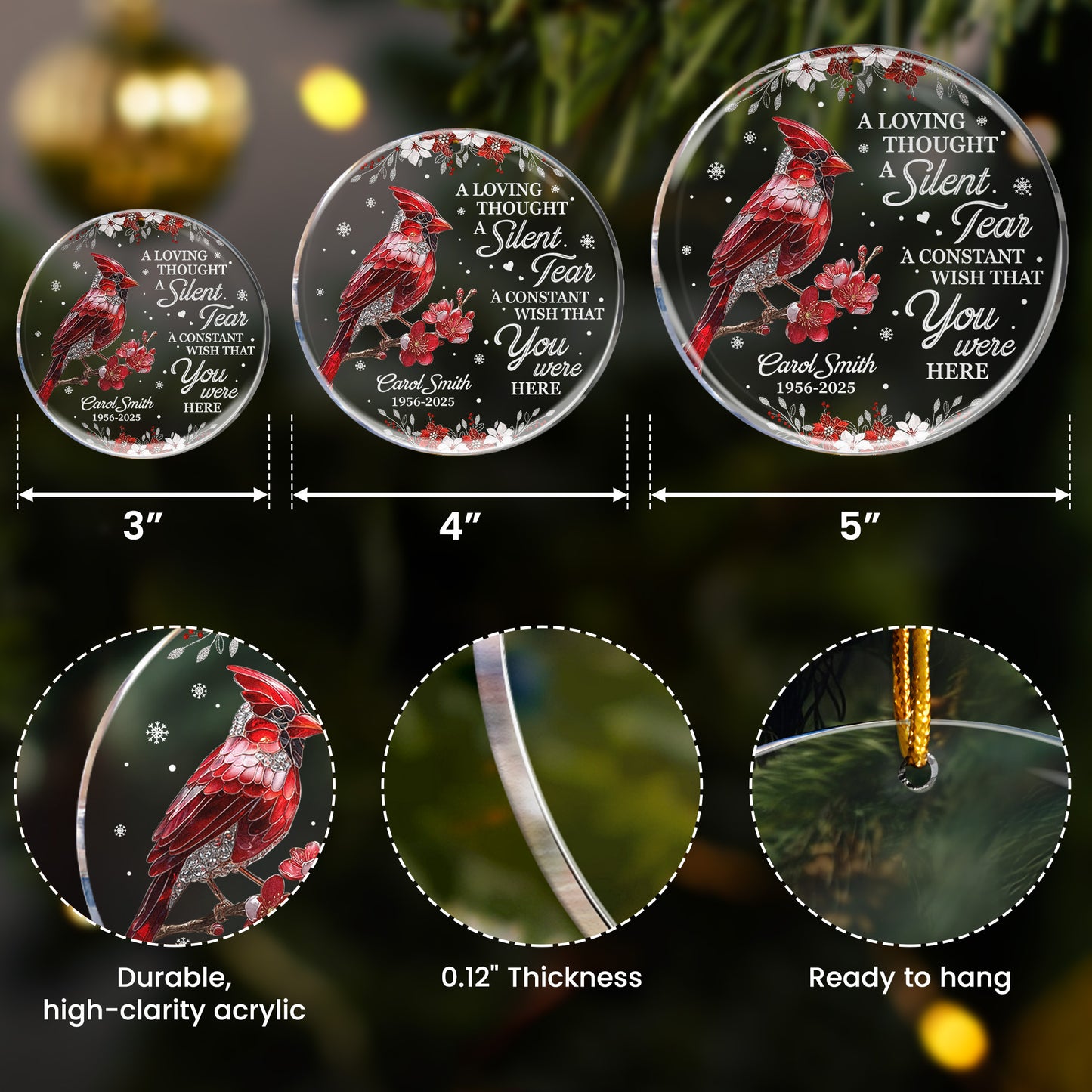 A Silent Tear Cardinal, Hummingbird, Dragonfly, Butterfly Memorial - Personalized Acrylic Ornament