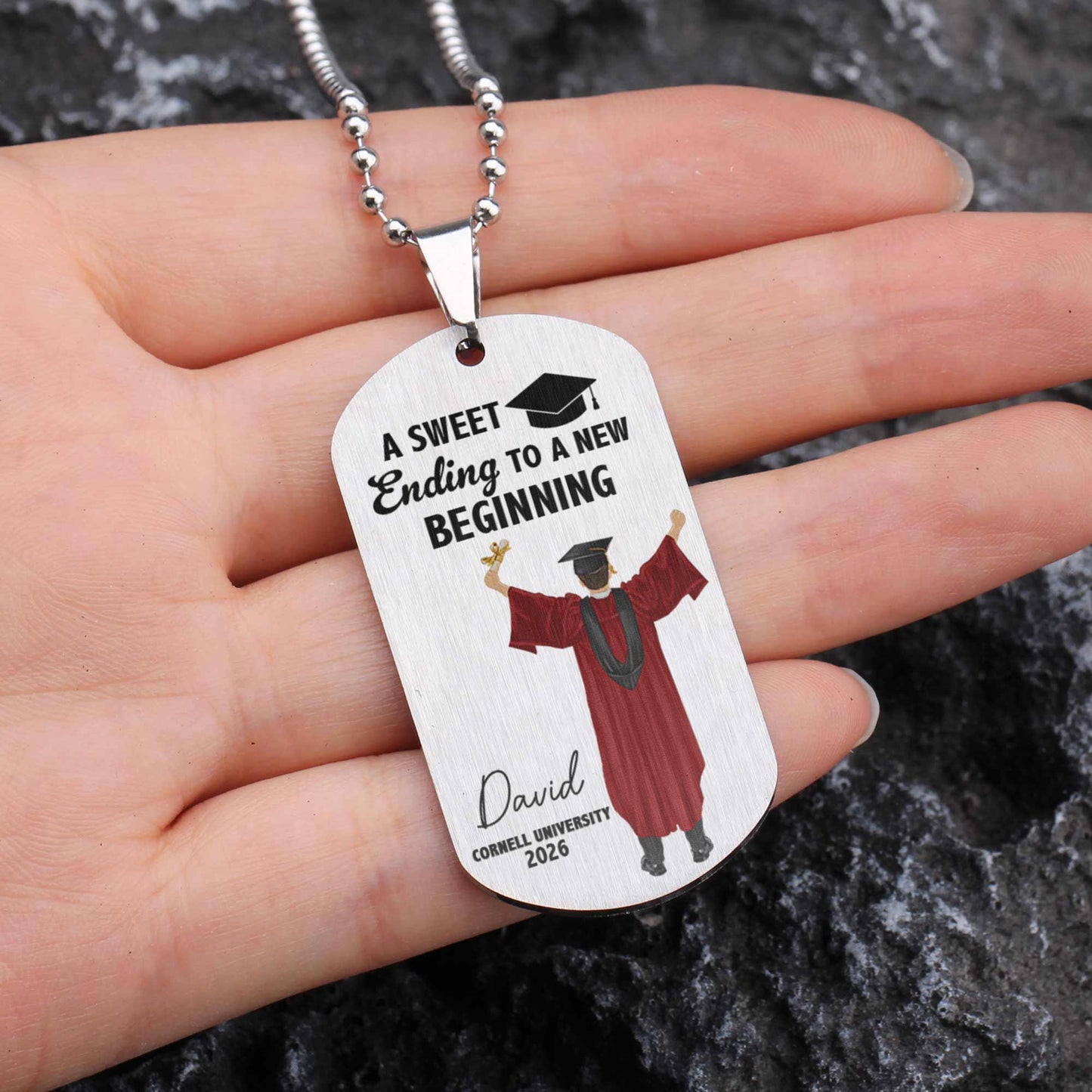 A Sweet Ending Graduation Gift - Personalized Dog Tag Necklace