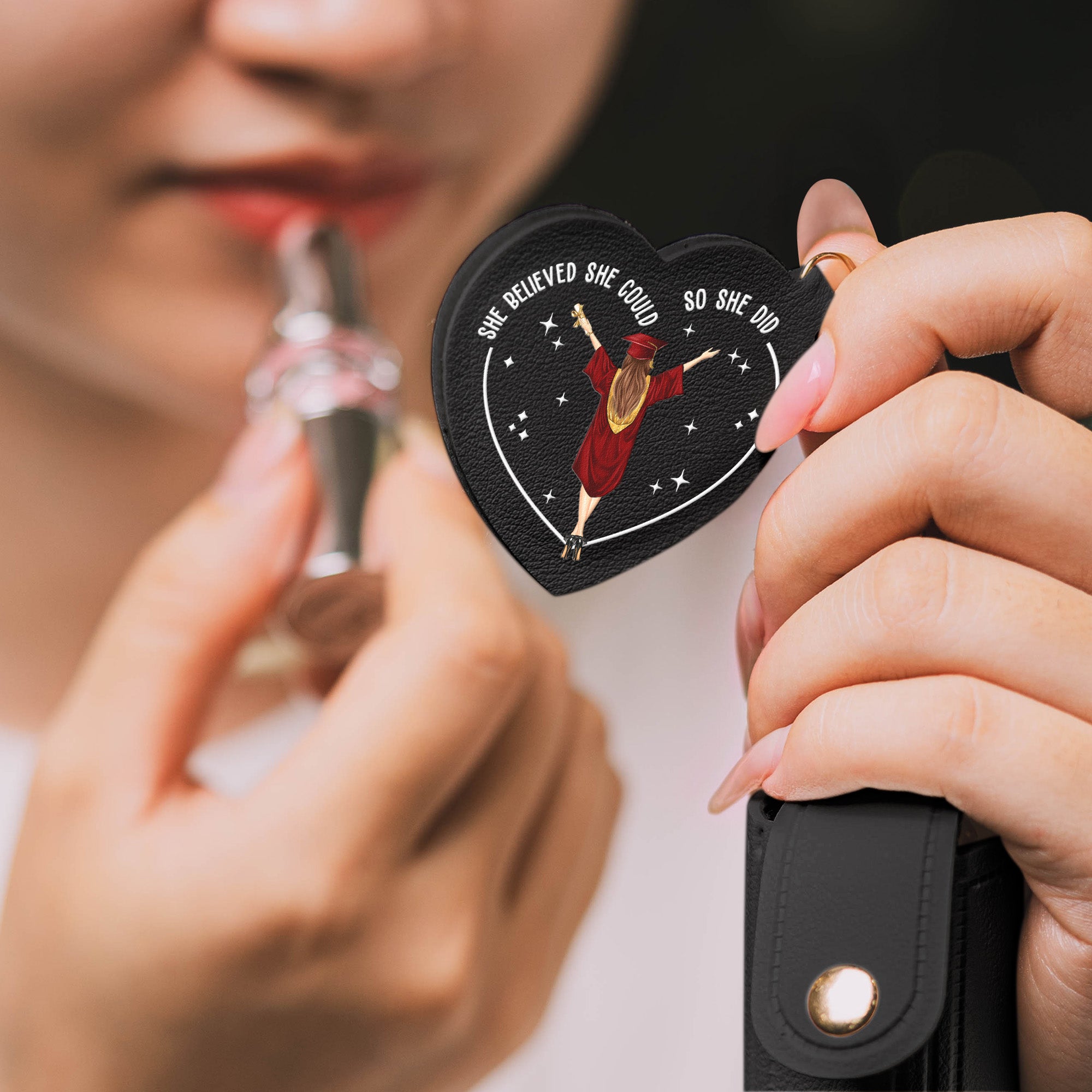 A Sweet Ending To A New Beginning Graduation Gifts - Personalized Leather Lipstick Case With Mirror Keychain