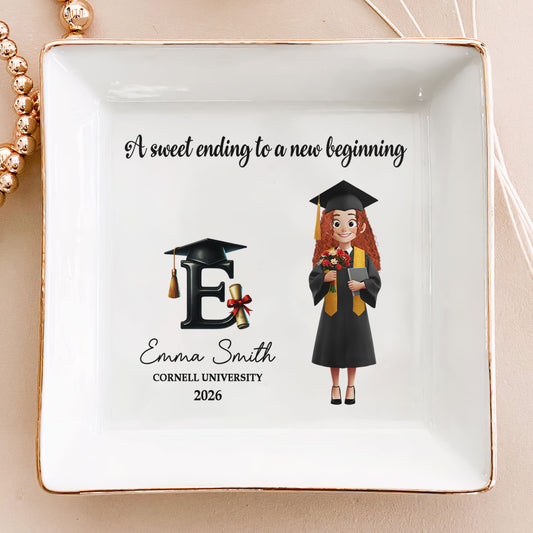 A Sweet Ending To A New Beginning Monogram Letter - Personalized Jewelry Dish