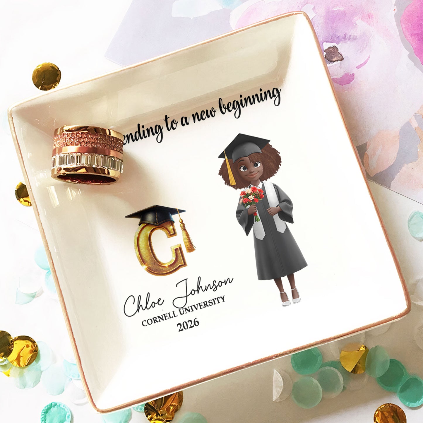 A Sweet Ending To A New Beginning Monogram Letter - Personalized Jewelry Dish