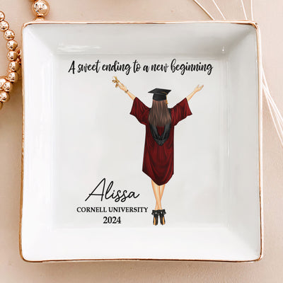 A Sweet Ending To A New Beginning - Personalized Jewelry Dish - Graduation Gift