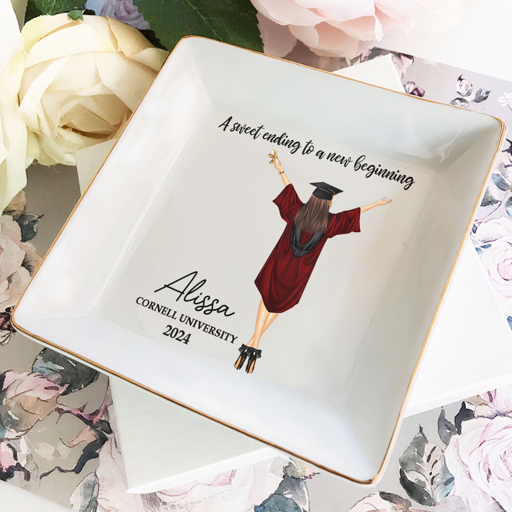 A Sweet Ending To A New Beginning - Personalized Jewelry Dish - Graduation Gift