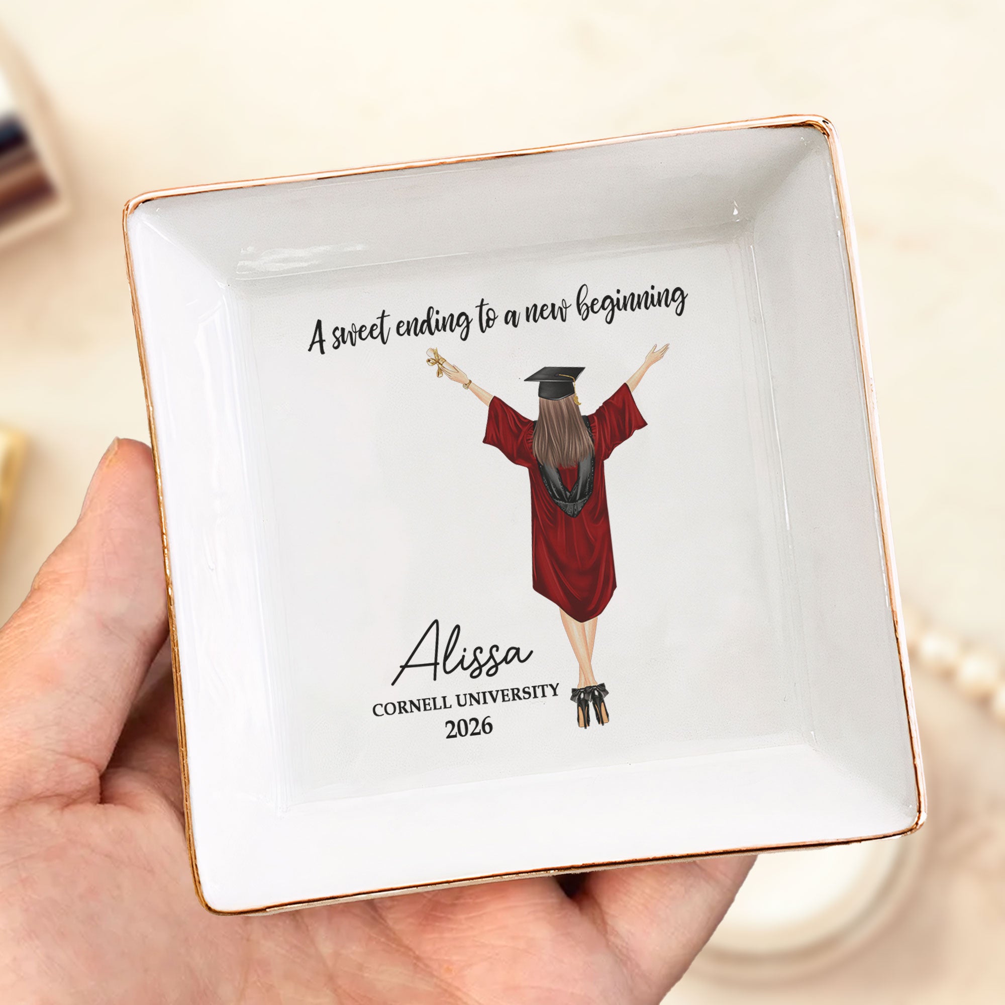 A Sweet Ending To A New Beginning - Personalized Jewelry Dish - Graduation Gift