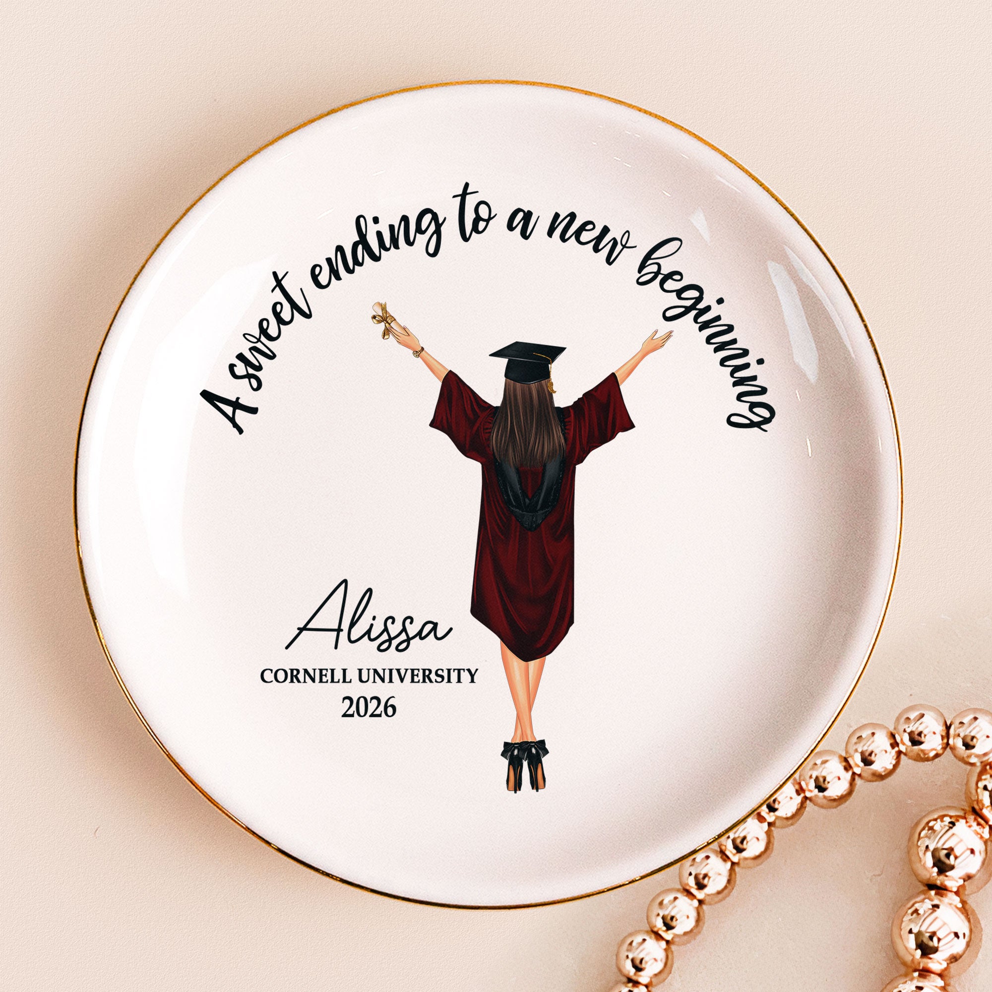 A Sweet Ending To A New Beginning - Personalized Jewelry Dish - Graduation Gift