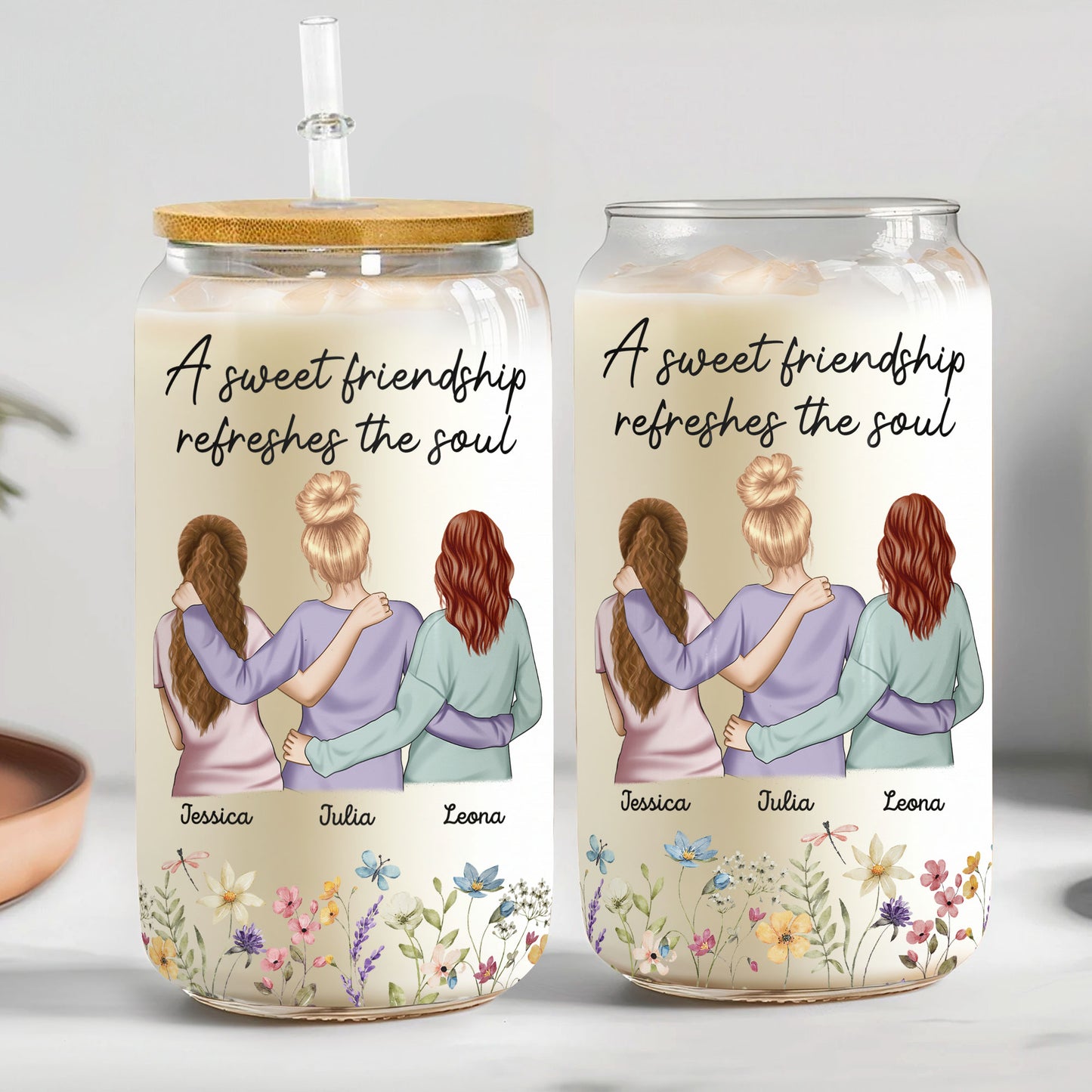 A Sweet Friendship Refreshes The Soul - Personalized Clear Glass Cup