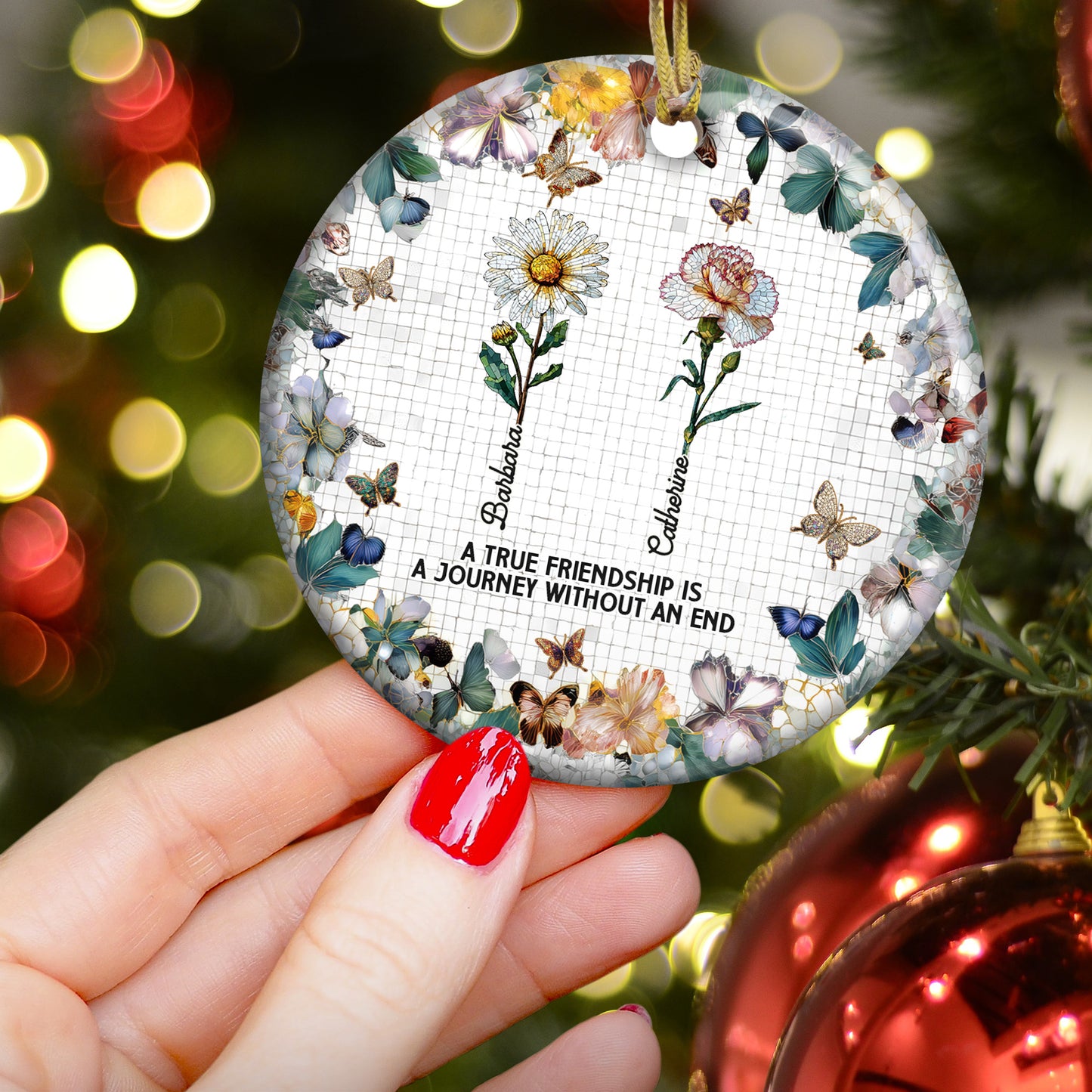 A True Friendship Is A Journey Birth Flowers Mosaic Style - Personalized Ceramic Ornament