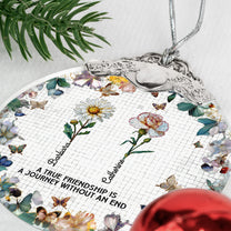 A True Friendship Is A Journey Mosaic Birth Flowers - Personalized Glass Ornament With Silver Cap