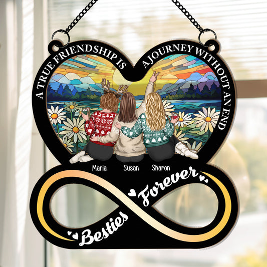 A True Friendship Is A Journey - Personalized Window Hanging Suncatcher Ornament