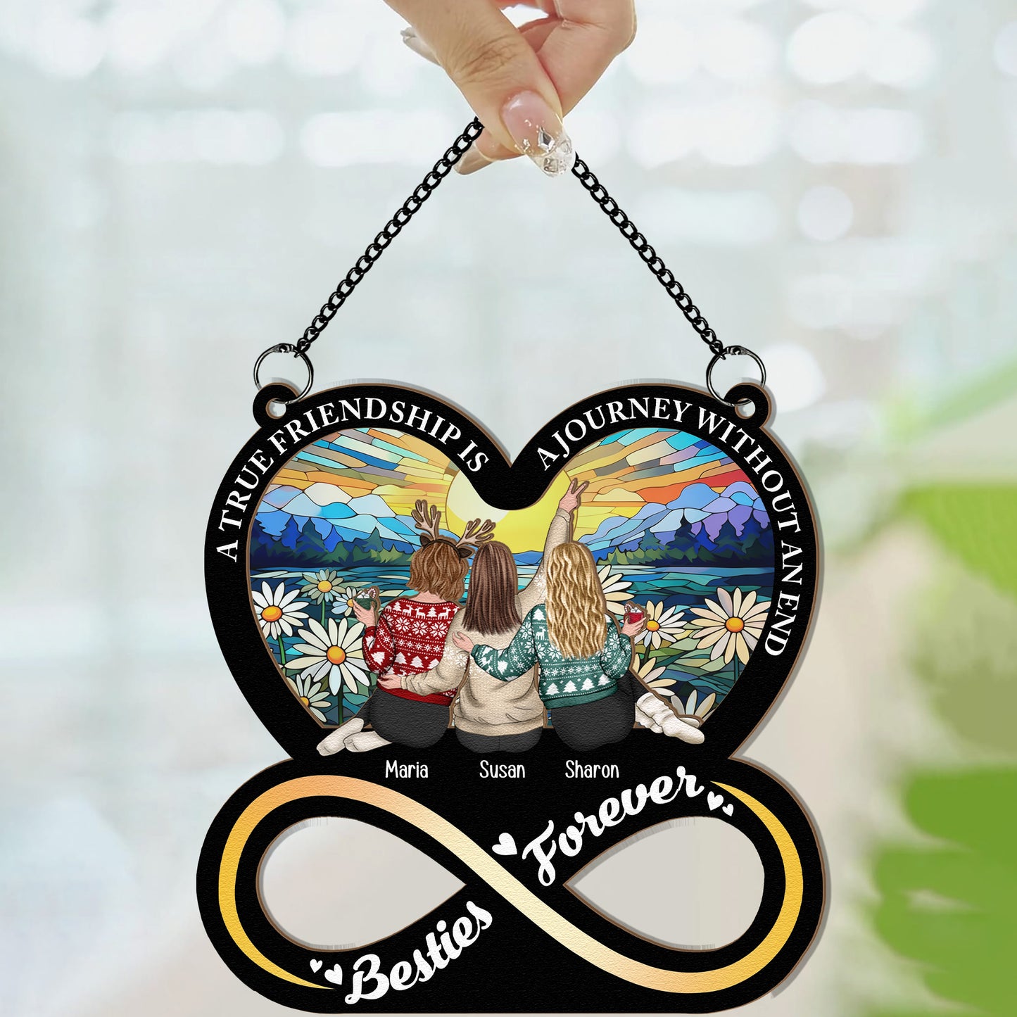 A True Friendship Is A Journey - Personalized Window Hanging Suncatcher Ornament